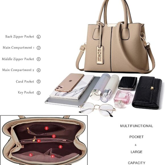 Purses and Handbags for Women Leather Crossbody Bags Women's Tote Shoulder Bag - Picture 6 of 7